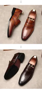 Detailansicht professioneller Herren-Leder-Loafer in modischem Hell- und Dunkelbraun