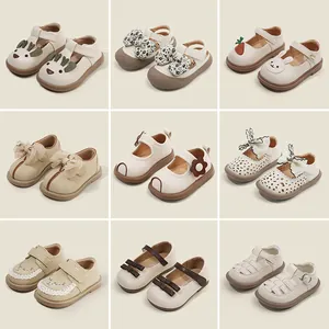 Toddler Girl Bow Princess Shoes Anti-collision Microfiber Leather Walking Shoes Soft Sole Non-slip Kids Flats Velcro First Walkers