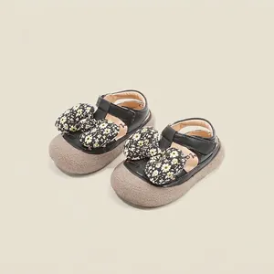 Toddler girl floral bow walking shoes with anti-collision toe and non-slip sole