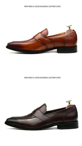 Hochwertige Herren Business-Loafer aus Leder in Braun und Dunkelbraun, Seitenansicht.