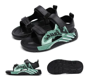 Vue multi-angles de sandales de sport pour garçons avec accents vert menthe et semelle