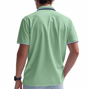Vue arrière d'un polo pour homme vert menthe à manches courtes avec col rayé
