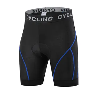 Vorderansicht schwarzer Radlerhose mit blauen Akzenten und ergonomischem Polster