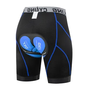 Detailansicht der schwarzen Radlerhose mit dicker blauer Gel-Polsterung für Dämpfung