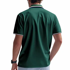 Vue arrière détaillée d'un polo de golf en maille vert foncé pour homme avec col rayé