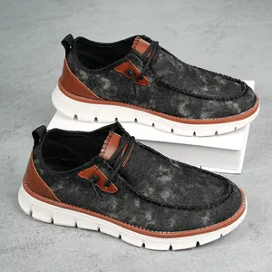 Stevige outdoor reisschoenen voor heren met antraciet denim bovenwerk en leeraccenten