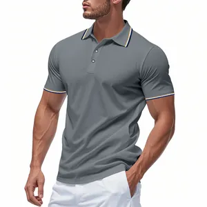 Polo de golf gris en maille pour homme avec tissu à séchage rapide et détails contrastés