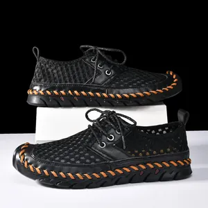 Men's outdoor water shoes with breathable mesh and orange hand-stitched details