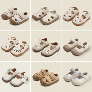 Zapatos de Verano para Bebé Cuero Microfibra Anticolisión Antideslizante Sandalias Para Niños Niñas Suela Blanda