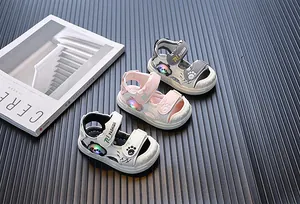 Three pairs of cute cartoon panda LED light-up baby sandals for summer toddler steps