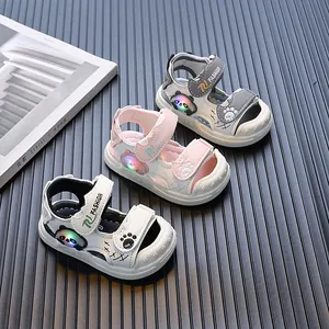 Summer Kids LED Light Up Sandals Cartoon Panda Soft Sole Toddler Shoes For Boys Girls 0-2 Years Baby Beach Sandals Hook And Loop