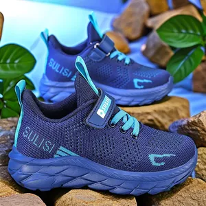 Zapatillas de malla azul oscuro transpirables para niños con suela muy amortiguada