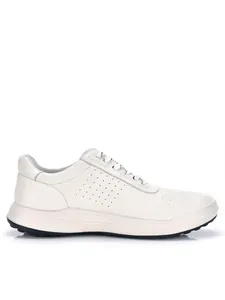 Vista detallada de zapatillas de cuero genuino transpirables para hombre en blanco