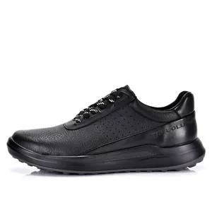 Zapatillas de cuero negro transpirable para hombre con suela blanda para caminar