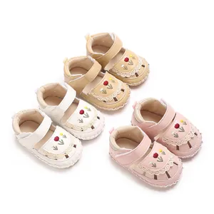 Baby Meisjes Prinsessen PU Schoenen Bloemenborduurwerk Kantafwerking Zachte Zool Loopschoentjes Peuter Antislip Lente Herfst