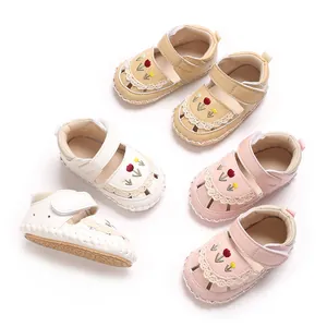Sandali da Principessa per Neonata Suola Morbida Pelle PU Ricamo Floreale Pizzo Estate Primi Passi Casual Dolce Scarpe Antiscivolo