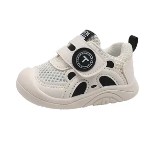 Breathable white mesh toddler walking shoes with soft anti-slip sole for babies