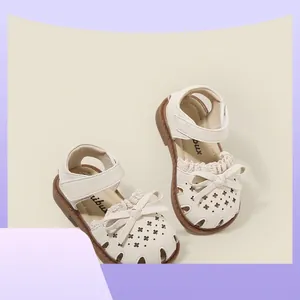 Girls Baby Toddler Walking Sandals Microfiber Leather Bow Hollow Princess Shoes Summer Non Slip First Walkers For Kids