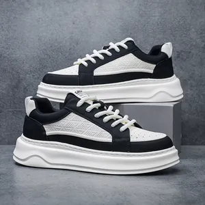 Men Casual Board Shoes Second Layer Cowhide Thick Sole Breathable Low Top Sporty White Sneakers Fashion Lifestyle Shoes