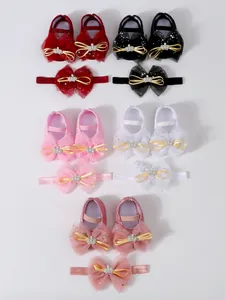 Collection de chaussures de princesse pour bébé et bandeaux assortis à nœuds de dentelle