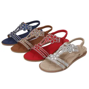 Elegant Bohemian flat sandals for women featuring sparkling rhinestones in four colors