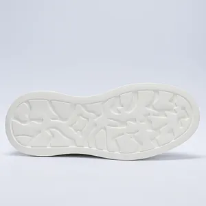 Detailed macro view of the white textured rubber sole of a men's platform sneaker