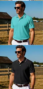 Σύγκριση ανδρικών πόλο γκολφ από πλέγμα που στεγνώνει γρήγορα σε γαλάζιο και μαύρο