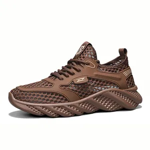 Men's brown breathable mesh outdoor sneakers featuring a durable thick sole design