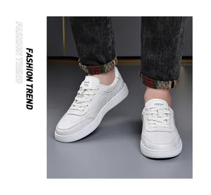Baskets blanches classiques en cuir véritable pour hommes, mode décontractée
