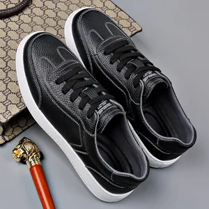 Baskets décontractées en cuir de vachette noir de qualité supérieure pour hommes semelle souple