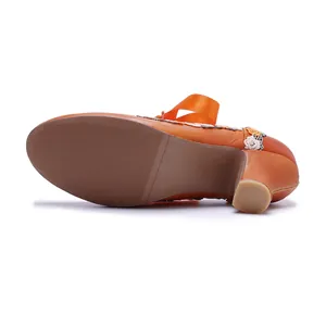 Detailed view of handmade genuine leather Mary Jane heel with anti-slip rubber sole