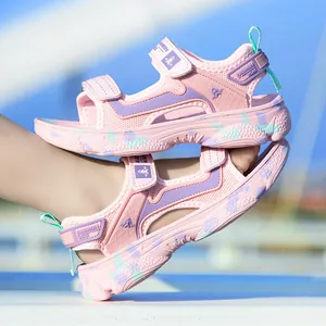 Eleganti sandali sportivi per bambini rosa e viola con suola camouflage e velcro