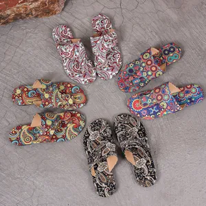Stylish Bohemian ethnic print flat slippers for women featuring colorful summer floral patterns