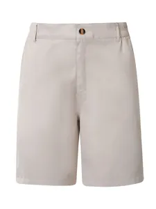 Vorderansicht der beigen Freizeit-Shorts für Herren mit elastischem Bund und Knopf