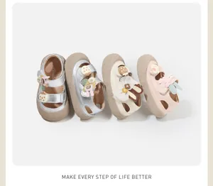 Adorable baby girl toddler sandals featuring decorative floral and cute animal motifs