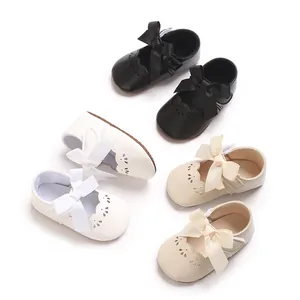 Zapatos de Princesa para Bebé Niña Suela Blanda Gran Lazo Calado Cuero PU Bailarinas Primeros Pasos Para Niños Estilo Dulce Zapatos de Caminar