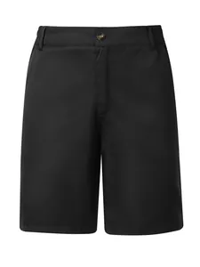 Vorderansicht von lässigen schwarzen Herren-Shorts mit Gummibund und Knopfverschluss