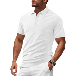 Vue détaillée d'un polo blanc à manches courtes pour homme avec col et boutons