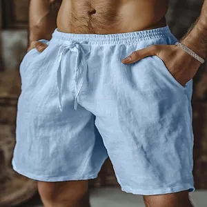 Pantaloncini in Poliestere Casual da Uomo Estate Tinta Unita Coulisse Vita Elastica Gamba Dritta Traspirante Spiaggia