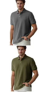 Detailed comparison of grey and olive green men's jacquard polo shirts with texture