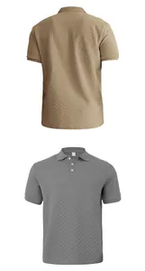 Detailed view of men's heavy jacquard polo shirt featuring textured chevron pattern
