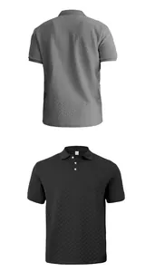 Detail shot of men's heavyweight jacquard polo shirts in grey and black.
