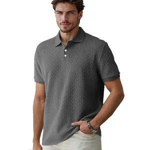 Men's dark grey heavyweight jacquard short sleeve Polo shirt with relaxed business fit
