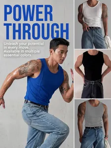 Multiple colors of men's ribbed knit gym tank top shown in a collage view