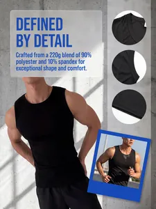 Men's athletic ribbed tank top showcasing neckline and hem stitching details.