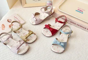 Collection of adorable girls floral flat sandals with elegant bow tie straps for summer