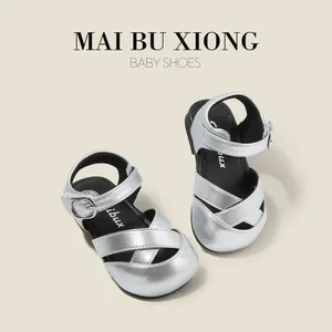 Toddler Girls Sandals Princess Walking Shoes Metallic Synthetic Leather Anti-Slip Closed Toe Summer Infant Shoes Fashion Sandals