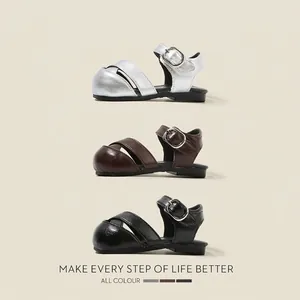 Stylish girl's summer princess sandals shown in silver, brown and black colors