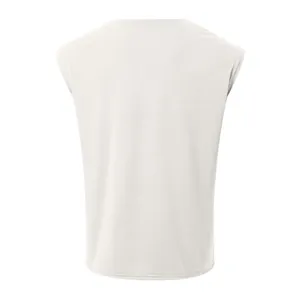 Vue de dos détaillée d'un sous-pull de sport blanc sans manches pour homme avec col V