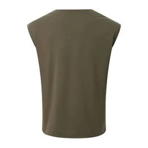 Vue arrière d'un débardeur sans manches pour homme vert olive uni pour le sport.